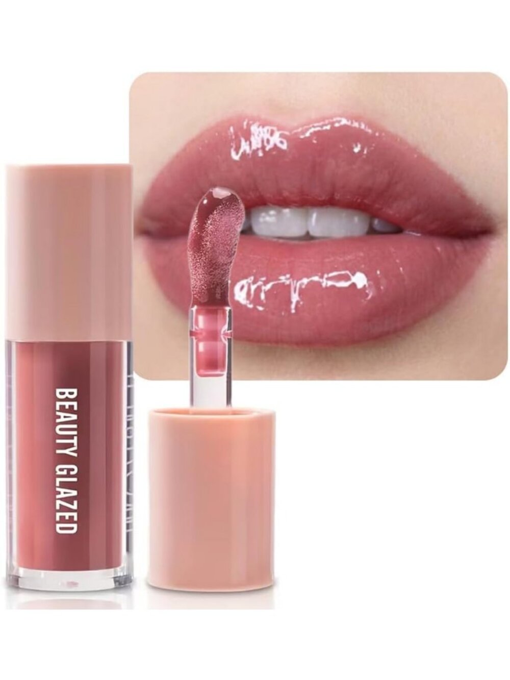 Hydrating Rose Nude Lip Oil Gloss - High Pigment, Non-Sticky, Plumping Shine